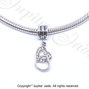 925 Sterling Silver CZ Love Heart Drop Dangle Bracelet Charm - Pandora Style